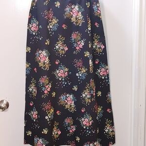Vintage 70s Summit of Boston Size 12 Black Floral A-Line Skirt 100% Cotton USA